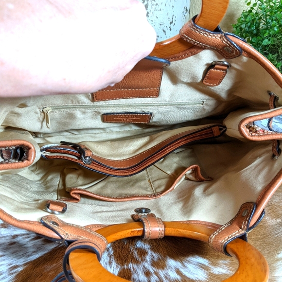 Fossil Pastel Basket Weave Straw Wood Handle Leather Trim - Picture 5 of 7